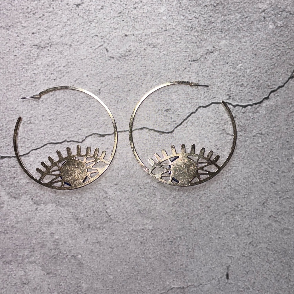 Gold Evil Eye Hoop Earrings - Picture 6 of 8